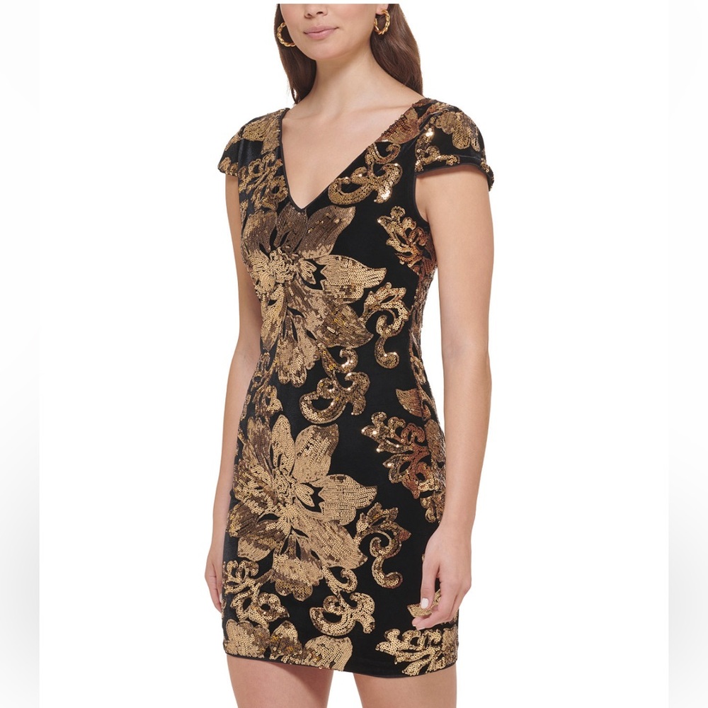 Floral velvet sequin Guess sheath dress NWT
